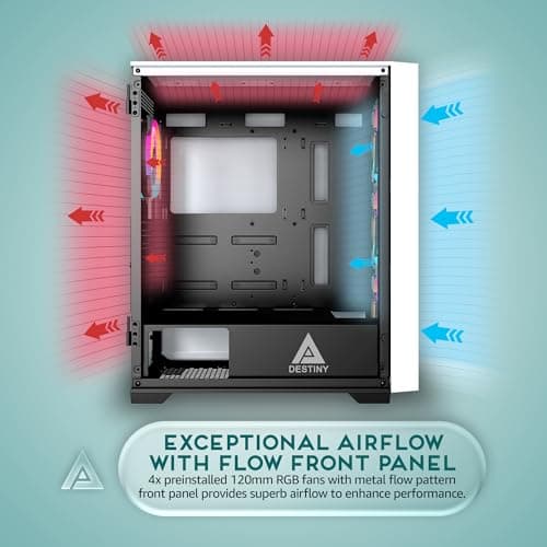 Apevia Destiny Flow ATX Mid Tower White Tempered Glass Side Panel, USB 3.2 Gen 1 Type-A image