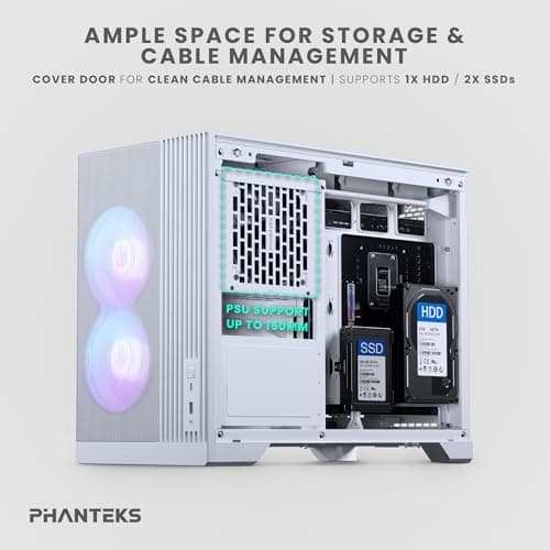Phanteks XT M3 Micro ATX Mid Tower White Tempered Glass Side Panel, USB 3.2 Gen 2x2 Type-C USB 3.2 Gen 1 Type-A image