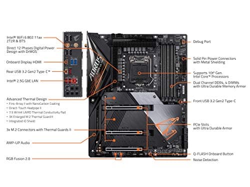 GIGABYTE Z490 AORUS ULTRA LGA 1200 Intel Z490 ATX Motherboard with Triple M.2, SATA 6Gb/s, USB 3.2 Gen 2, WIFI 6, 2.5 GbE LAN image
