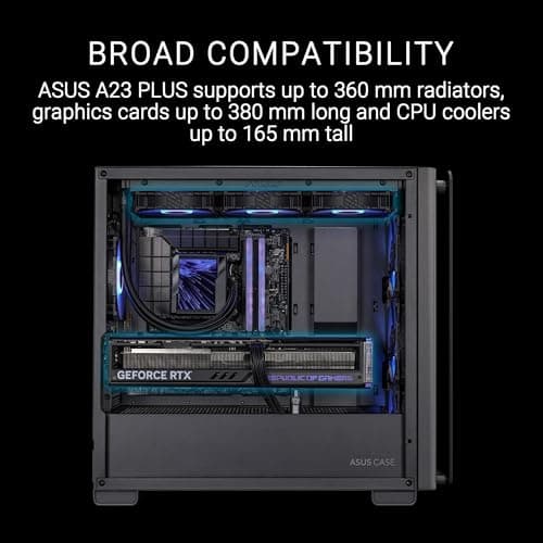 Asus A23 PLUS Micro ATX Mid Tower Black Tempered Glass Side Panel, USB 3.2 Gen 2 Type-C, USB 3.2 Gen 1 Type-A image
