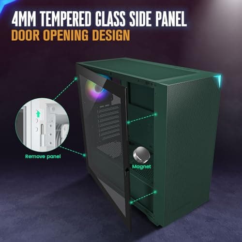 Vetroo AL800 ATX Mid Tower Green Tempered Glass Side Panel image