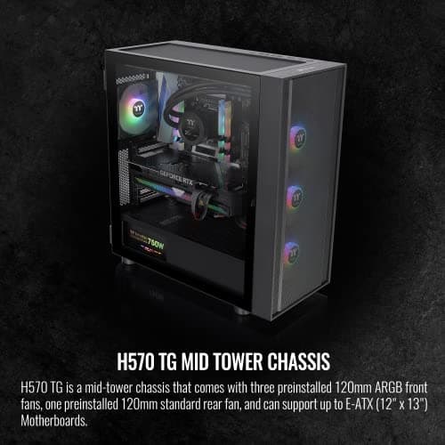 Thermaltake H570 ATX Mid Tower Black Tempered Glass ARGB image