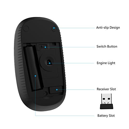 Vssoplor 8541645742 Wireless Mouse, 2.4G Slim Portable Computer Mice with Nano Receiver for Notebook, PC, Laptop, Computer-Black image