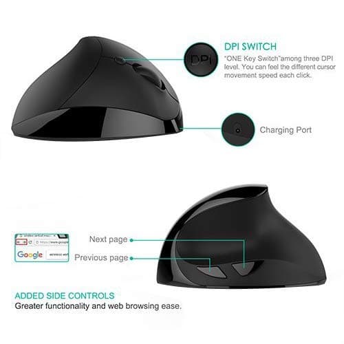 Rechargeable Ergonomic Mouse, LEKVEY Vertical Wireless Mouse 2.4G High Precision Ergonomic Optical Mice for Carpel Tunnel Wrist Pain【 Suitable for Medium/Small Hands 】 (Black) image