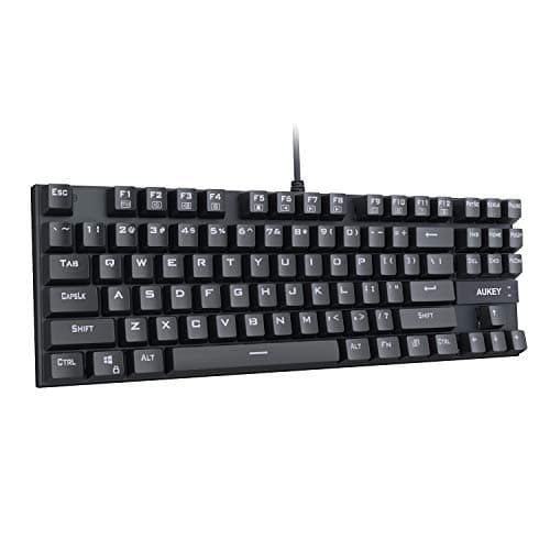AUKEY Mechanical Keyboard, TKL Gaming Keyboard with Blue Switches, 87-Key 100% Anti-Ghosting with Metal Panel and Water Resistant Design for PC and Laptop, Black image