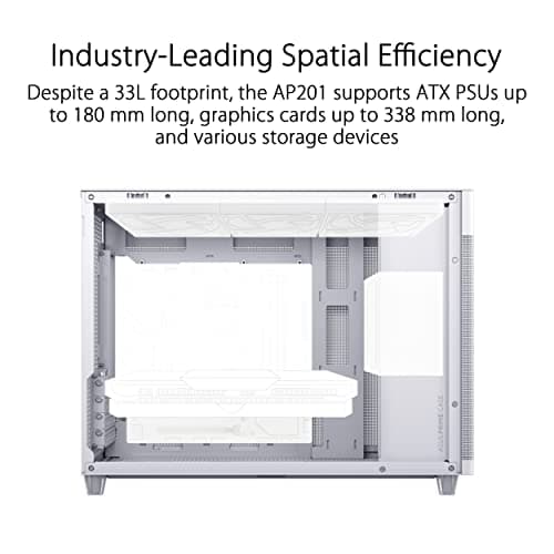 Asus Prime AP201 Micro ATX Mini Tower White Tempered Glass Side Panel, USB 3.2 Gen 2 Type-C, USB 3.2 Gen 1 Type-A image