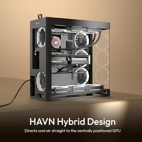HAVN HS420 ATX Mid Tower Black with Tempered Glass Side Panel and USB 3.2 Gen 2 Type-C, USB 3.2 Gen 1 Type-A Front Panel image