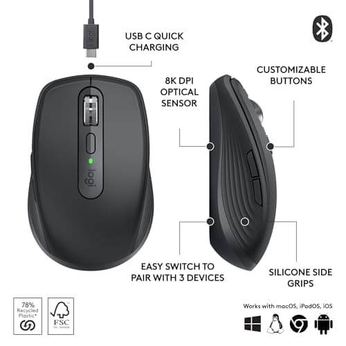 Logitech MX Anywhere 3S Laser Bluetooth Wireless Wired Mouse image