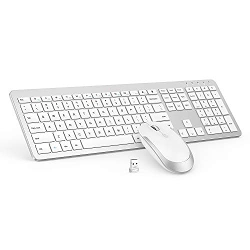 Wireless Keyboard and Mouse Combo - Full Size Slim Thin Wireless Keyboard Mouse with Numeric Keypad with On/Off Switch on Both Keyboard and Mouse - White & Silver image