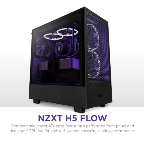 NZXT H5 Flow (2022) ATX Mid Tower Black with Tempered Glass Side Panel and USB 3.2 Gen 2x2 Type-C, USB 3.2 Gen 1 Type-A image