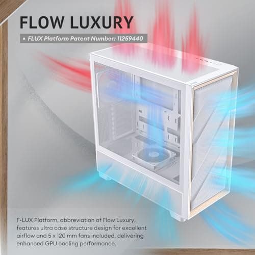 Antec FLUX ATX Mid Tower White / Brown with Tempered Glass Side Panel and USB 3.2 Gen 2 Type-C, USB 3.2 Gen 1 Type-A image