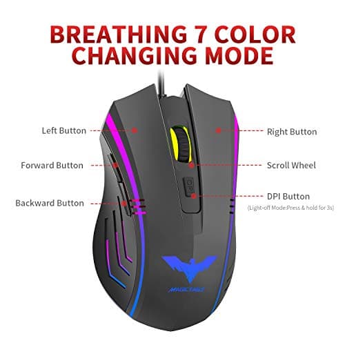 Havit Gaming Mouse RGB Wired,6 Adjustable DPI(800-1600-2400-3200-4800-6400) USB Ergonomic Computer Mice with 6 Buttons for Laptop PC Gaming (RGB) image