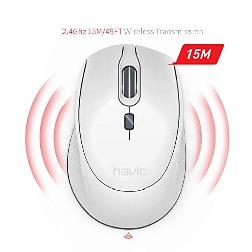 Havit 2.4G Wireless Mouse 2000DPI Optical Mini Portable Mobile with USB Receiver, 3 Adjustable DPI Levels, 4 Buttons for Notebook, PC, Laptop, Computer, MacBook (White) image