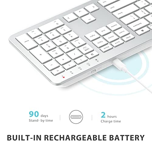 iClever Wireless Keyboard and Mouse - Rechargeable Wireless Keyboard Ergonomic Full Size Design with Number Pad, 2.4G Stable Connection Slim White Keyboard and Mouse for Windows, Mac OS Computer image