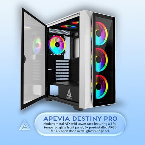 Apevia Destiny Pro ATX Mid Tower White / Black with Tempered Glass Side Panel and USB 3.2 Gen 1 Type-A image