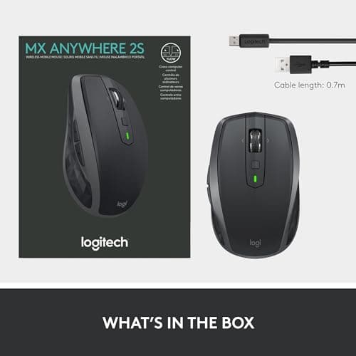Logitech MX Anywhere 2S Wireless Mouse - Use On Any Surface, Hyper-Fast Scrolling, Rechargeable, Control up to 3 Apple Mac and Windows Computers and laptops (Bluetooth or USB), Graphite image