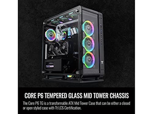 Thermaltake Core P6 ATX Mid Tower Black with Tempered Glass Side Panel, USB 3.2 Gen 2 Type-C, USB 3.2 Gen 1 Type-A, and USB 2.0 Type-A image