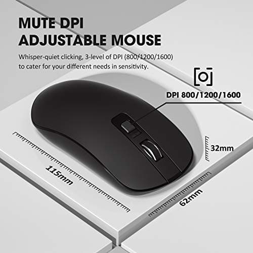 VicTsing Keyboard and Mouse Combo[Energy Saving], 2.4G Wireless Keyboard and Mouse, Full Size Wireless Keyboard, Slim DPI Adjustable Mouse, Independent On/Off Switch, Num/Caps/Power Indicator, Black image