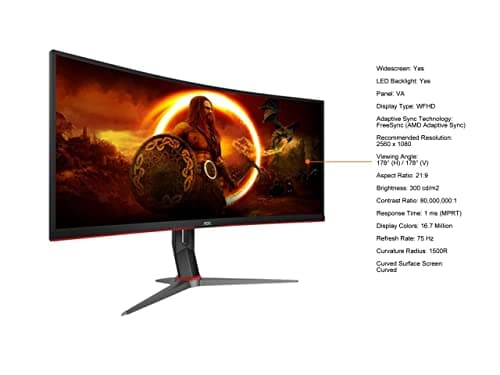 AOC CQ34G2 34" 2560x1080 75Hz VA Curved Monitor image