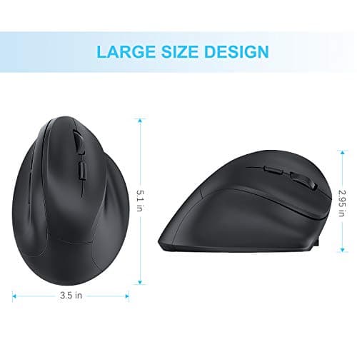 Ergonomic Mouse, Large Vertical Wireless Mouse - Acedada Rechargeable 2.4GHz Optical Ergonomic Mice : 3 Adjustable 800/1200/1600 DPI 6 Buttons, for Laptop, PC, Computer, Desktop, Notebook etc, Black image