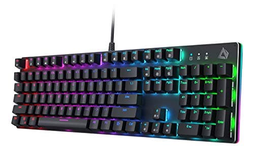 AUKEY Mechanical Gaming Keyboard with Customizable RGB Backlight & Tactile Blue Switches, 104-Key Anti-Ghosting Wired Keyboard with Surround Lighting, Steel Body for PC and Laptop image