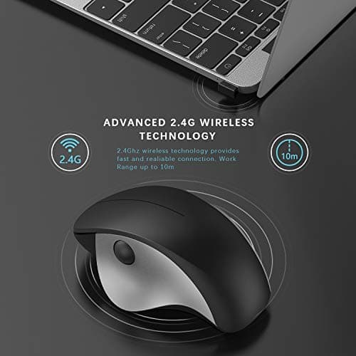Ergonomic Wireless Mouse, Jelly Comb MV021 2.4Ghz Precision Cordless Mouse with Thumb-Operated Scrollball, Less Noise, Optical Mice for Laptop PC Windows Computer (Black and Silver) image