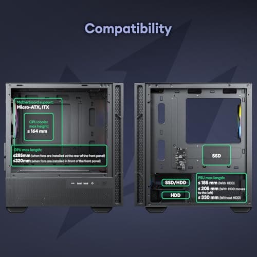 Okinos Cypress 3 Micro ATX Mini Tower Black Tempered Glass Side Panel, USB 3.2 Gen 2 Type-C, USB 3.2 Gen 1 Type-A image