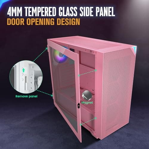 Vetroo AL800 ATX Mid Tower Pink Tempered Glass Side Panel image