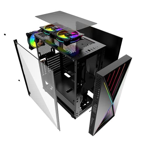 BGears b-BlackWidow-RGB ATX Mid Tower Black with Tinted Tempered Glass Side Panel and Front Panel USB 3.2 Gen 1 Type-A, USB 2.0 Type-A image