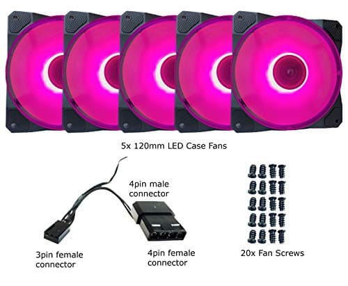 Apevia APEVIA CO512L-PK Cosmos 120mm Pink Ultra Silent 16 LEDs Anti-Vibration Rubber Pads 56.67 CFM 5-Pack image