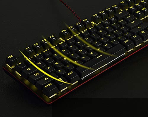 Ajazz AK50 Mechanical Keyboard with Brown Switches, 104 Standard Keys Classic Layout, Anti-Ghosting Professional Gaming Keyboard, Yellow LED Backlit, Black image
