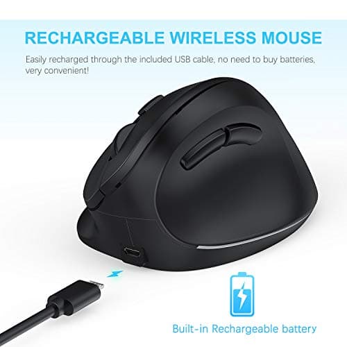 Ergonomic Mouse, Large Vertical Wireless Mouse - Acedada Rechargeable 2.4GHz Optical Ergonomic Mice : 3 Adjustable 800/1200/1600 DPI 6 Buttons, for Laptop, PC, Computer, Desktop, Notebook etc, Black image