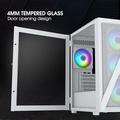Vetroo M05 Micro ATX Mid Tower White Tempered Glass Side Panel and USB 3.2 Gen 1 Type-C, USB 3.2 Gen 1 Type-A, USB 2.0 Type-A image