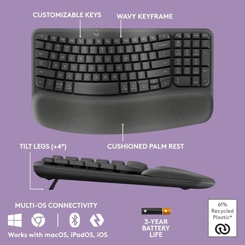 Logitech Wave Keys Wireless/Wired Ergonomic Keyboard image