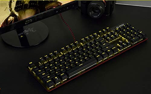 Ajazz AK50 Mechanical Keyboard with Brown Switches, 104 Standard Keys Classic Layout, Anti-Ghosting Professional Gaming Keyboard, Yellow LED Backlit, Black image