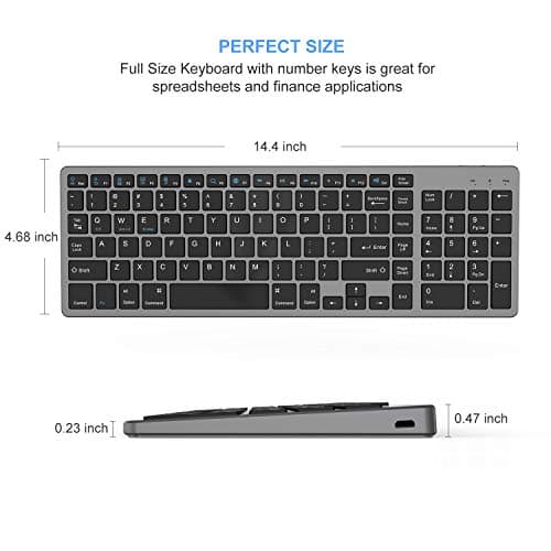 Bluetooth Keyboard, Jelly Comb Rechargeable Slim BT Wireless Keyboard with Number Pad Full Size Design for Laptop Desktop PC Tablet, Windows iOS Android-Gray image
