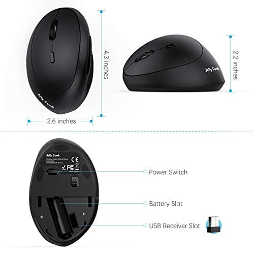 Left-Handed Mouse, Jelly Comb Wireless 2.4GHz Left Hand Ergonomic Vertical Mouse with USB Receiver, Sensitive and Quiet Click MV09E image