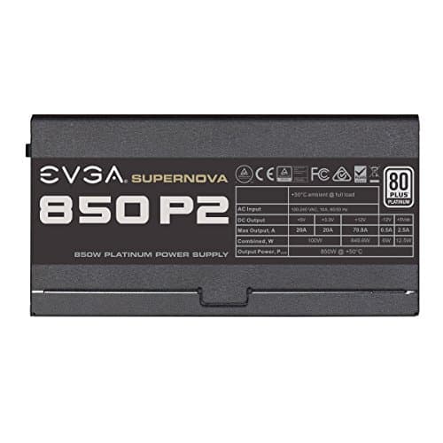 EVGA SuperNOVA 850 P2, 80+ PLATINUM 850W, Fully Modular , EVGA ECO Mode, 10 Year Warranty , Includes FREE Power On Self Tester Power Supply image