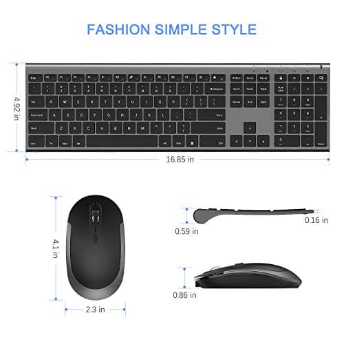 Wireless Keyboard and Mouse, Vssoplor 2.4GHz Rechargeable Compact Quiet Full-Size Keyboard and Mouse Combo with Nano USB Receiver for Windows, Laptop, PC, Notebook-Dark Gray image