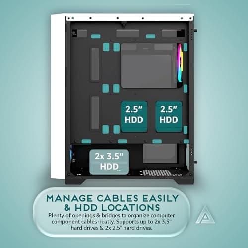 Apevia Destiny Flow ATX Mid Tower White Tempered Glass Side Panel, USB 3.2 Gen 1 Type-A image
