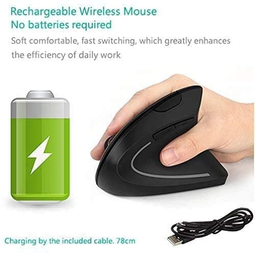 More&Better Wireless Vertical Mouse 2.4G USB Rechargeable Ergonomic Optical Computer Mouse, Black image