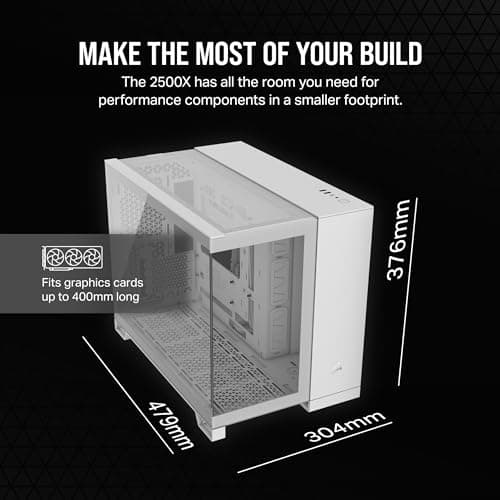 Corsair 2500X Micro ATX Mini Tower White with Tempered Glass Side Panel and USB 3.2 Gen 2 Type-C, USB 3.2 Gen 1 Type-A image