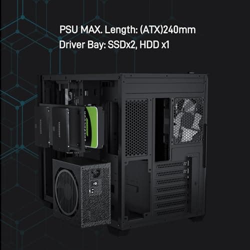 Vetroo AL700 ATX Mid Tower Black with Tempered Glass Side Panel and Front Panel USB 3.2 Gen 2 Type-C, USB 3.2 Gen 1 Type-A, USB 2.0 Type-A image
