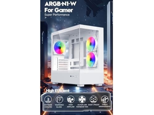 DIYPC ARGB-N1 MicroATX Mid Tower White Tempered Glass Side Panel image
