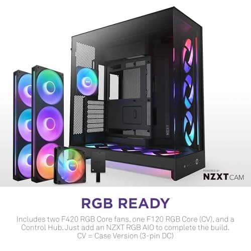 NZXT H9 Flow RGB+ (2025) ATX Mid Tower Black with Tinted Tempered Glass Side Panel and USB 3.2 Gen 2x2 Type-C, USB 3.2 Gen 1 Type-A image