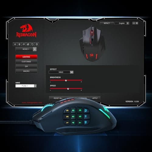 Redragon M908 Impact RGB LED MMO Mouse with Side Buttons Laser Wired Gaming Mouse with 12,400DPI, High Precision, 19 Programmable Mouse Buttons image
