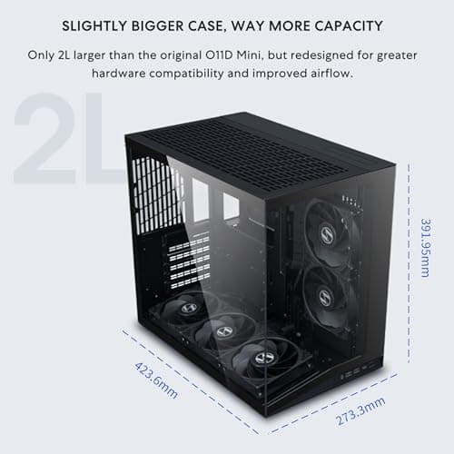 Lian Li O11 Dynamic Mini V2 Flow ATX Mini Tower Black with Tempered Glass Side Panel and Front Panel: USB 3.2 Gen 2 Type-C, USB 3.2 Gen 1 Type-A image