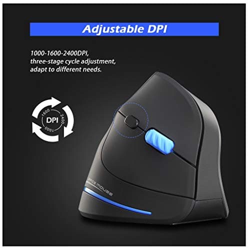 ZLOT Vertical Wireless Mouse,2.4G USB Optical Ergonomic Mice with 3 Adjustable DPI 1000/1600/2400 and 6 Buttons for Laptop, PC, Computer, Desktop, Black image