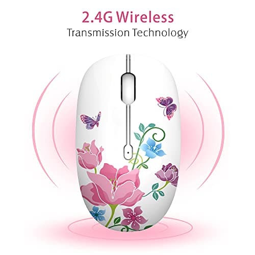 TENMOS M101 Wireless Mouse Cute Silent Computer Mice with USB Receiver, 2.4G Optical Wireless Travel Mouse 1600 DPI Compatible with Laptop, Notebook, PC, Computer (Butterfly) image