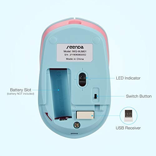 Wireless Mouse, seenda 2.4G Wireless Computer Mouse with Nano Receiver 3 Adjustable DPI Levels, Portable Mobile Optical Mice for Laptop, PC, Chromebook, Computer, Notebook, Pink & Blue image